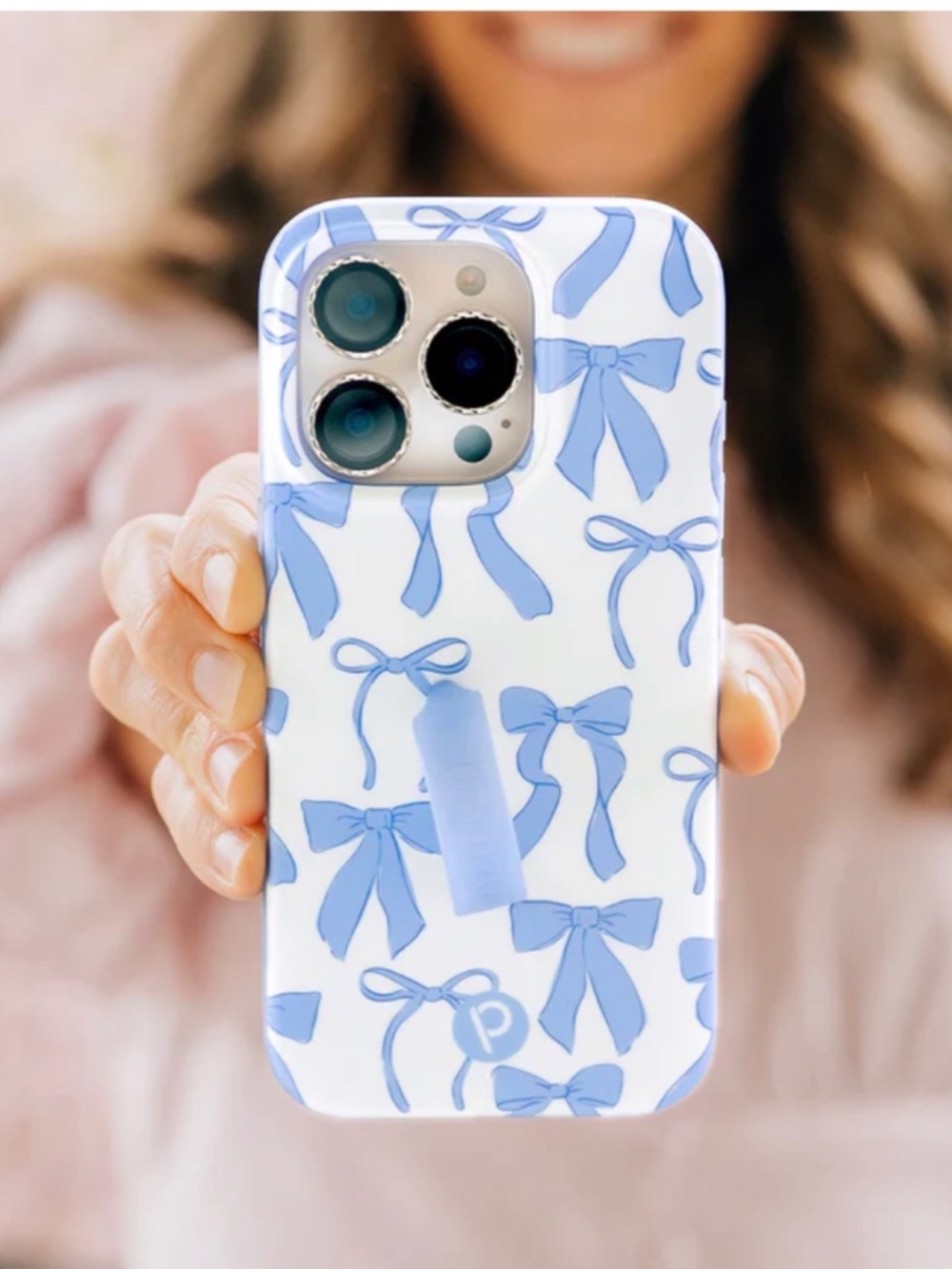 Loopy iPhone 16 Pro Max Blue Bows Case, Loop, and Dustbag
